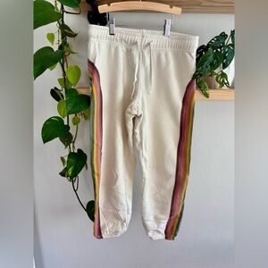 Marine Layer Cream Joggers with Rainbow Stripes